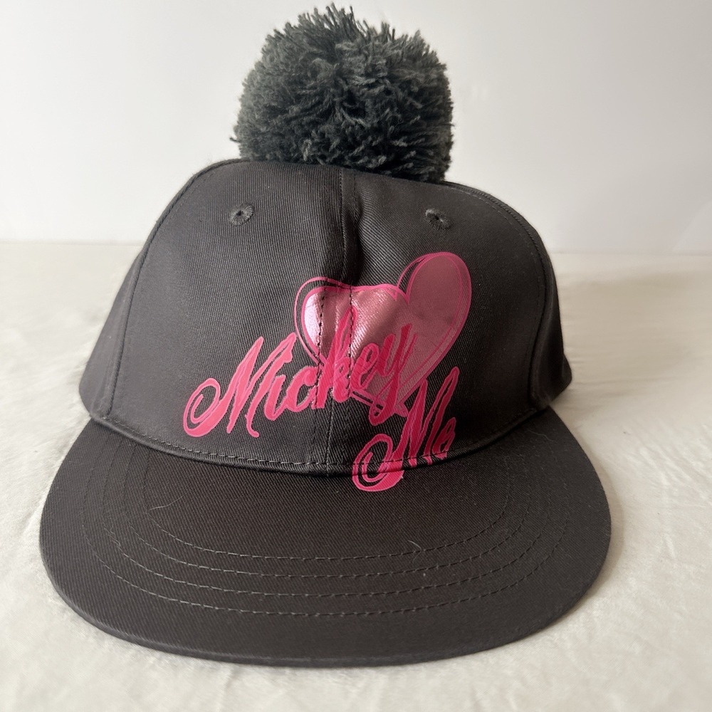 Disney Parks Mickey Hearts Me Gray Baseball Cap Hat Pom Pom Size Youth Pink Girl